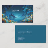 Night Landscape Gold Floral Turquoise Lake Visitekaartje (Voorkant / Achterkant)