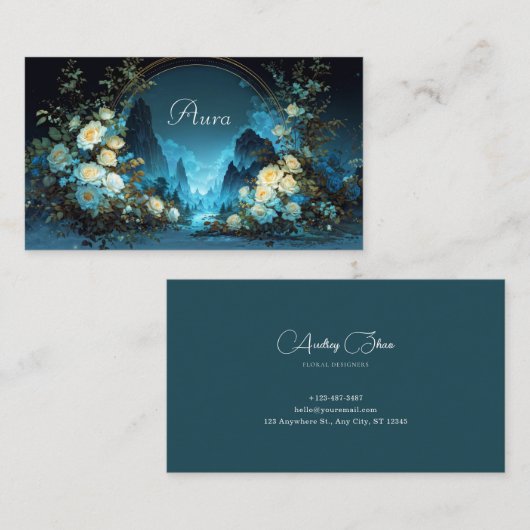 Night Landscape Yellow Rose Floral Arch Visitekaartje (Voorkant / Achterkant)