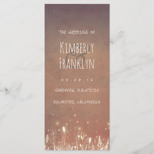 Night Light Fireflies Field Rustiek Trouwprogramma Programmakaart (Voorkant)