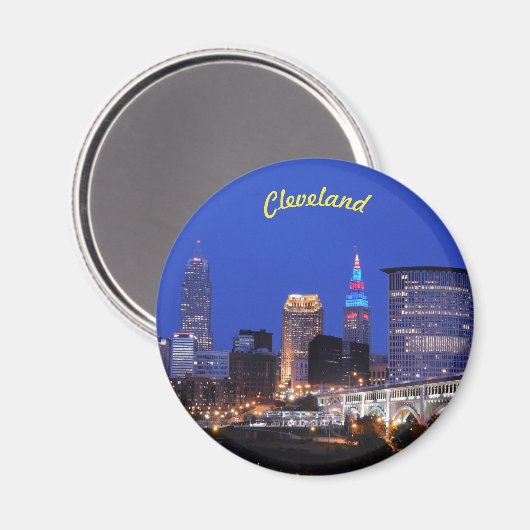 Night Lights Cleveland (River Uitzicht) Magnet (Voorkant / Achterkant)