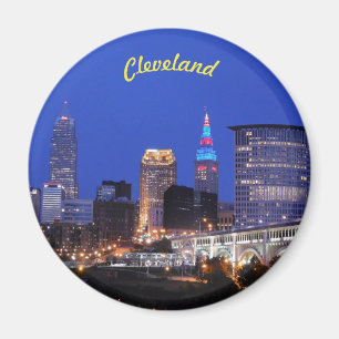 Night Lights Cleveland (Uitzicht van de rivier) Ma Magneet