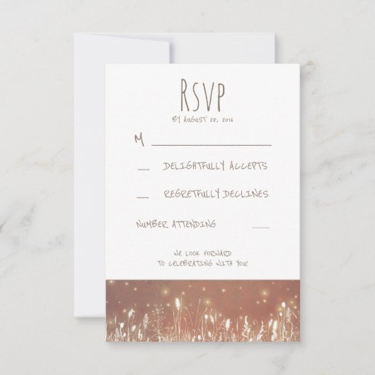 Night Lights Fireflies Rustic Wedding RSVP Kaartje (Voorkant)