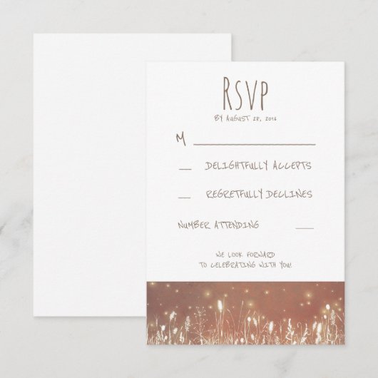 Night Lights Fireflies Rustic Wedding RSVP Kaartje (Voorkant / Achterkant)