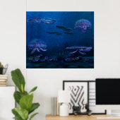 Night Lights Jellyfish Aquarium Poster (Thuiskantoor)