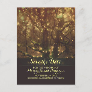 Night Lights Trees Rustic Save The Date Briefkaart
