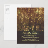 Night Lights Trees Rustic Save The Date Briefkaart (Voorkant / Achterkant)