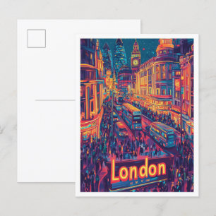Night London Engeland Vintage Travel Illustratie Briefkaart