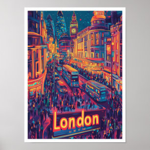 Night London Engeland Vintage Travel Illustratie Poster