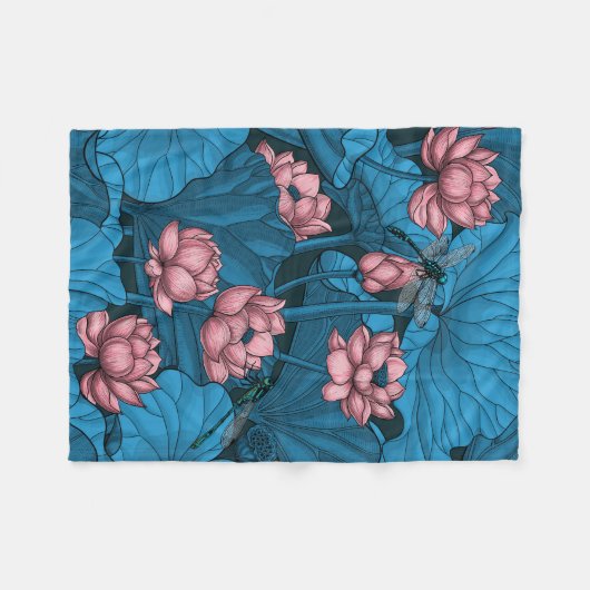 Night lotus garden fleece deken (Voorkant (Horizontaal))