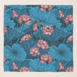 Night lotus garden sjaal<br><div class="desc">Handgetrokken lotusbloemen,  -bladeren en -libellen. Patroonontwerp</div>
