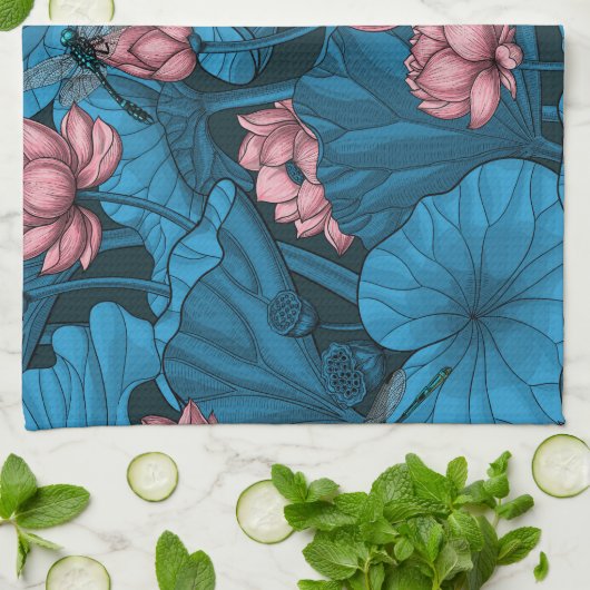 Night lotus garden theedoek (Gevouwen)