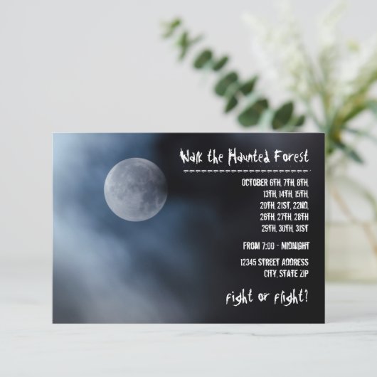 Night Moon - 3x5 Haunted Forest Invitation Kaart (Staand voorkant)