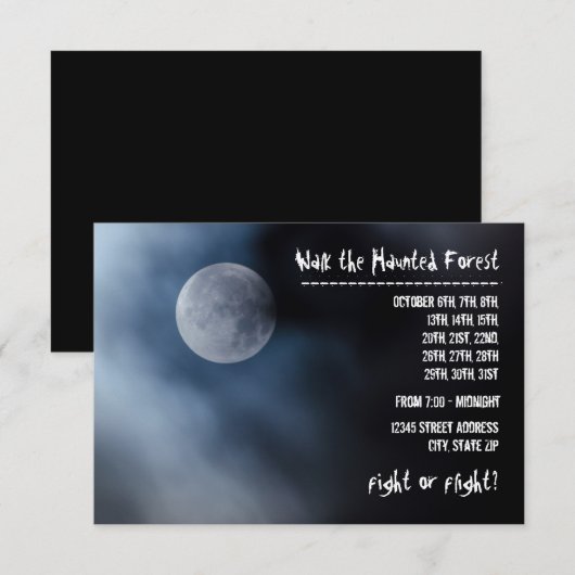 Night Moon - 3x5 Haunted Forest Invitation Kaart (Voorkant / Achterkant)