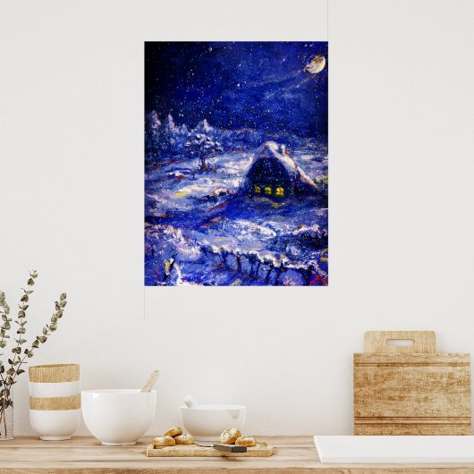 Night. Moon Crescent. Winter. Rusland Poster (Keuken)