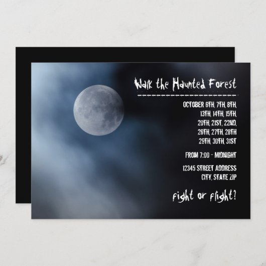 Night Moon - Haunted Forest Invitation Kaart (Voorkant / Achterkant)