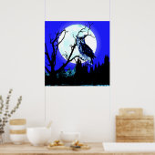 Night Moon Owl op een Poster van de Tak (Keuken)