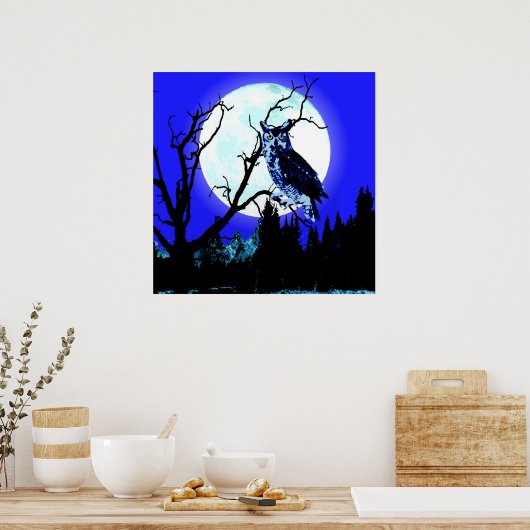 Night Moon Owl op een Poster van de Tak (Keuken)