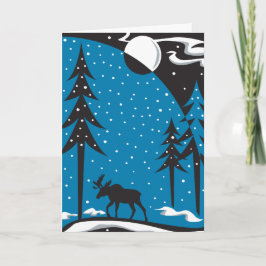 Night Moose Kerstmis Scene Feestdagen Kaart