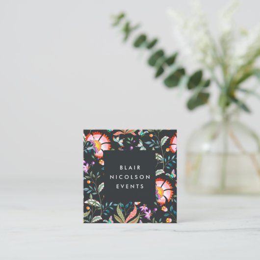 Night Oasis | Floral Pattern Square Visitekaartjes (Staand voorkant)