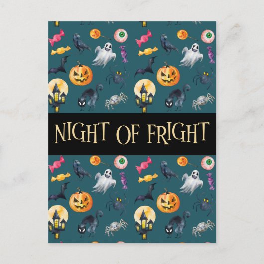 'Night of Fright' Green Halloween Pattern Briefkaart (Voorkant)