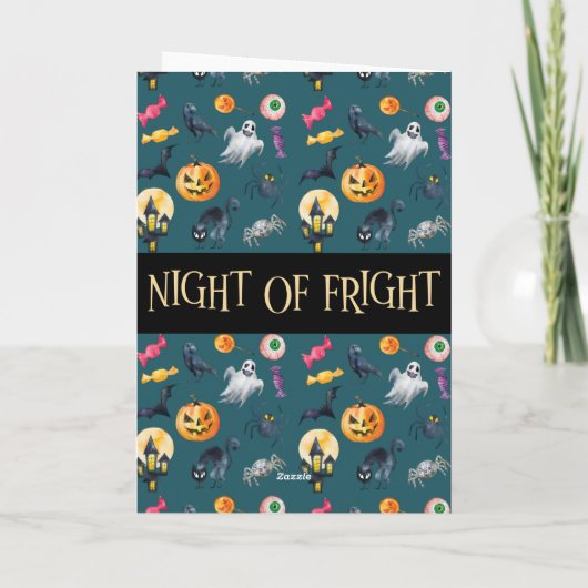 'Night of Fright' Green Halloween Pattern Kaart (Achterkant)
