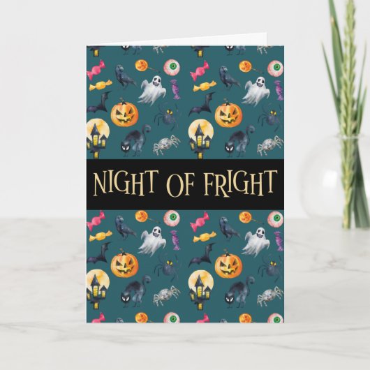 'Night of Fright' Green Halloween Pattern Kaart (Voorkant)
