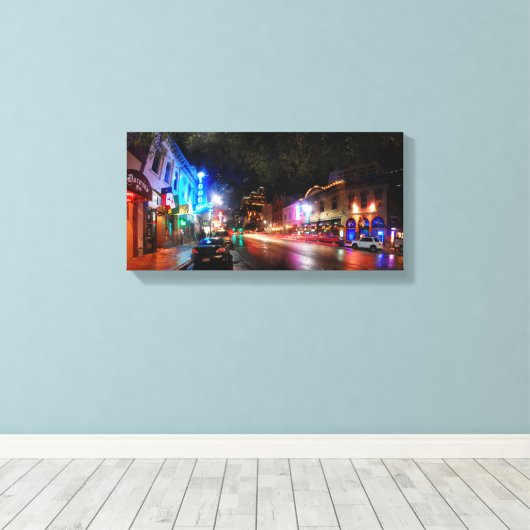 Night on 6th Street - Austin Texas Canvas Afdruk (Insitu (Houten vloer))
