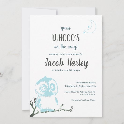 Night Owl Baby shower Invitation Kaart (Voorkant)