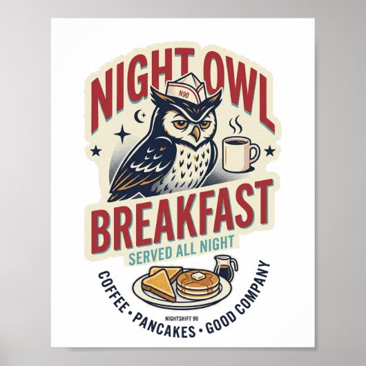 Night Owl Breakfast Retro 80s Matte Poster (Voorkant)