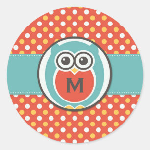 Night Owl Cartoon Monogram Stickers