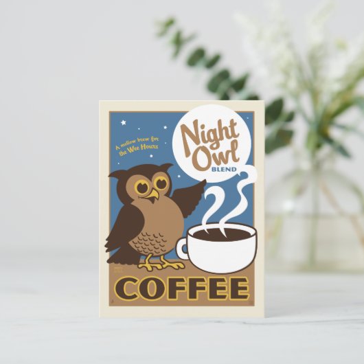 Night Owl Coffee Briefkaart (Staand voorkant)