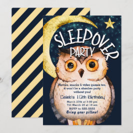 Night Owl Cute Sleepover Slumber Birthday Party Kaart