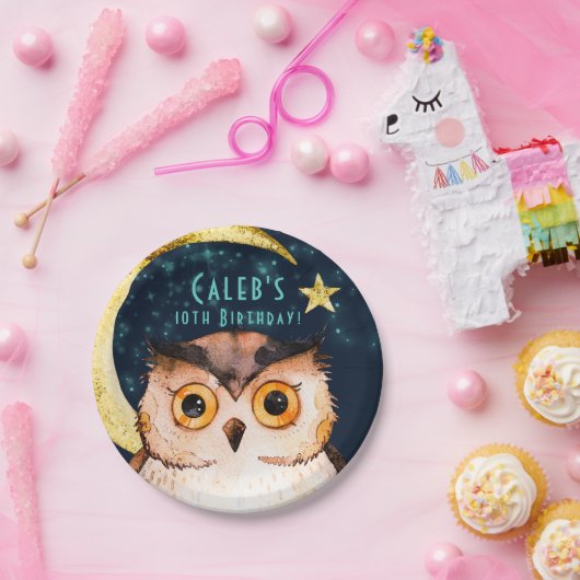 Night Owl Cute Sleepover Slumber Birthday Party Papieren Bordje (Feest)