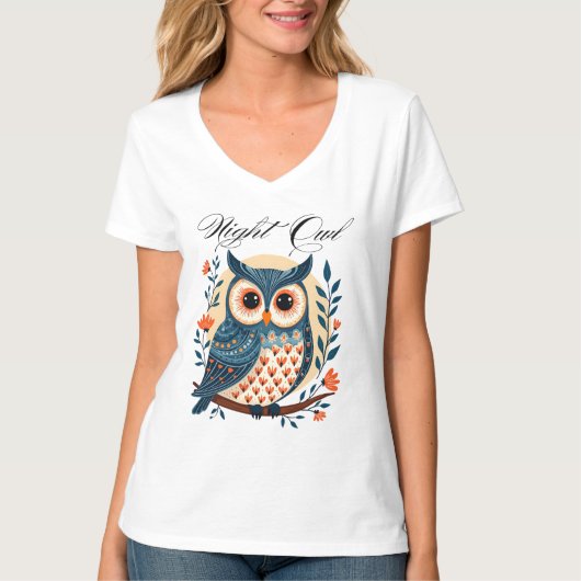 Night Owl Folk Art T-shirt (Voorkant)