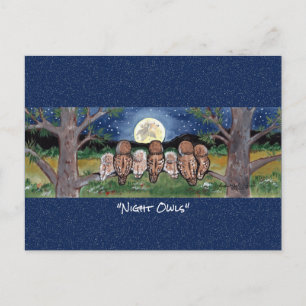 Night Owl Forest Whimsical Waterverf Briefkaart