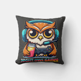 Night Owl Gamer Mascot Fun Gaming Illustration Kussen