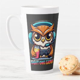 Night Owl Gamer Mascot Fun Gaming Illustration Latte Mok