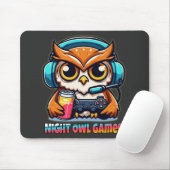 Night Owl Gamer Mascot Fun Gaming Illustration Muismat (Met muis)