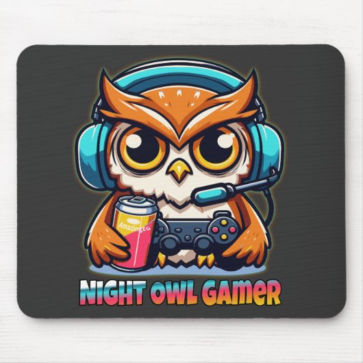 Night Owl Gamer Mascot Fun Gaming Illustration Muismat (Voorkant)