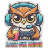 Night Owl Gamer Mascot Fun Gaming Illustration Sticker (Voorkant)
