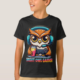 Night Owl Gamer Mascot Fun Gaming Illustration T-shirt