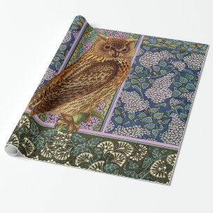 NIGHT OWL, LILACS AND LEAVES Art Nouveau Floral Cadeaupapier