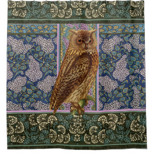NIGHT OWL, LILACS AND LEAVES Art Nouveau Floral Douchegordijn