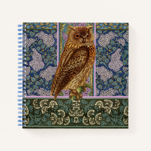 NIGHT OWL, LILACS AND LEAVES Art Nouveau Floral Notitieboek