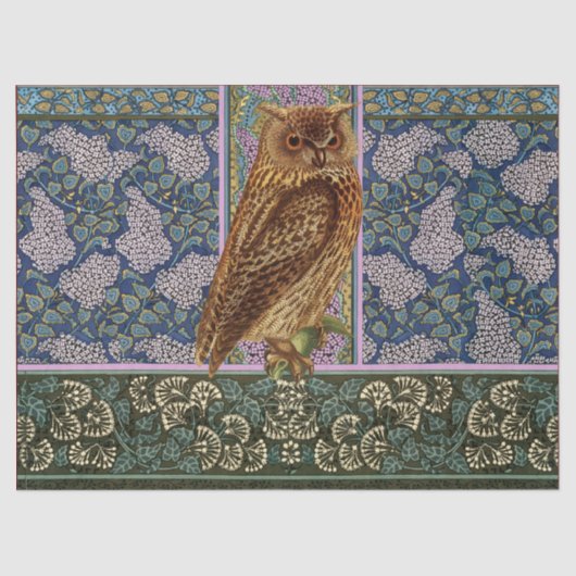 NIGHT OWL, LILACS AND LEAVES Art Nouveau Floral Tissuepapier (Voorkant)