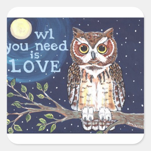 Night "Owl Love" Original Design Gift Wrap Vierkante Sticker (Voorkant)