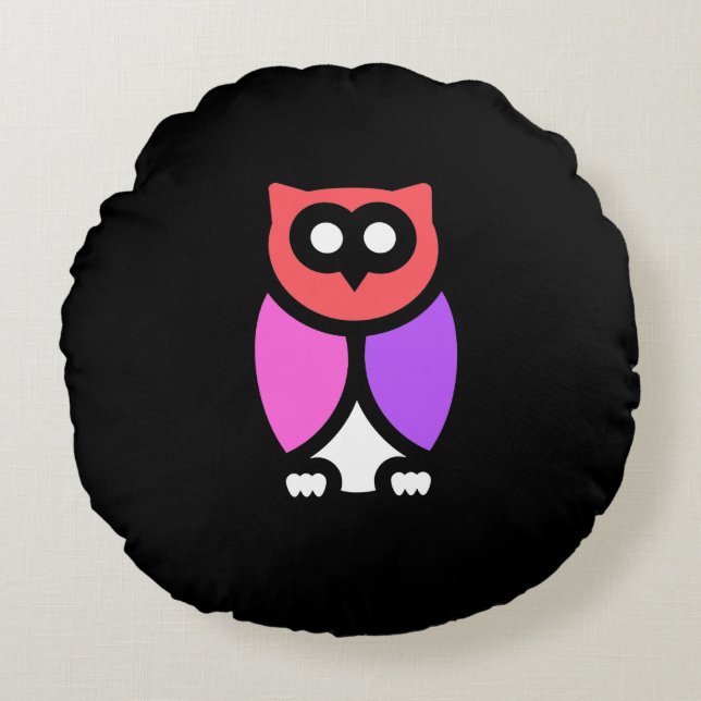 Night Owl, prachtige roze & rode, Abstracte Pop ar Rond Kussen (Voorkant)