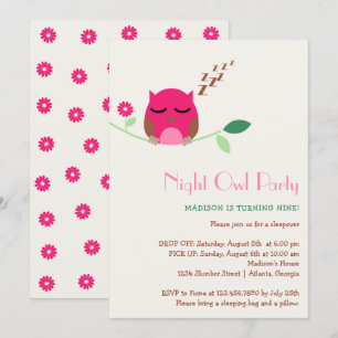 Night Owl Slumber Birthday Party Kaart