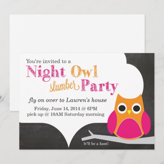 Night Owl Slumber Party Kaart (Voorkant / Achterkant)