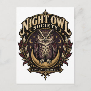 Night Owl Society Vintage Uil Maan Briefkaart